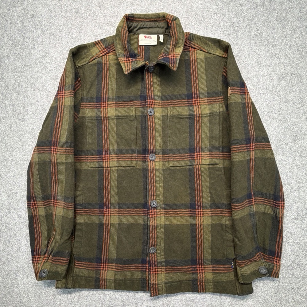 Fjallraven Singi Heavy Flannel Shirt Mens‎ Small Green Plaid Button Up Outdoor